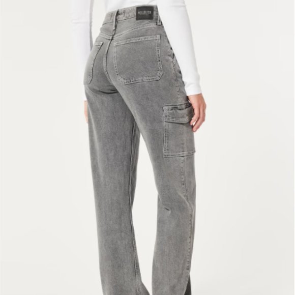 HOLLISTER Ultra High-Rise Grey Cargo Dad Jeans - Picture 1 of 6